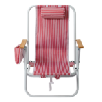 4-Position Adjustable Backpack Beach Chair, Foldable Rustproof Aluminum Frame Lounge Chair with Wooden Armrest, Side Storage Pockets & Detachable Pillow, 24"×22"×37" Outdoor Patio Camping Lawn Chair Holds up to 265 LBS, Red White Vertical Stripe - Image 3