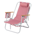 4-Position Adjustable Backpack Beach Chair, Foldable Rustproof Aluminum Frame Lounge Chair with Wooden Armrest, Side Storage Pockets & Detachable Pillow, 24"×22"×37" Outdoor Patio Camping Lawn Chair Holds up to 265 LBS, Red White Vertical Stripe - Image 5
