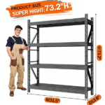 31.5''W Heavy Duty Storage Shelves, 2500LBS Metal Garage Shelving Units, 4 Tier Adjustable Large Industrial Shelves for Warehouse Workshop Basement (31.5''W x 13.8''D x 73.2''H) - Image 4