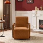 Vintage Brown Swivel Accent Chair – Luxe Faux Leather, Solid Wood Armrests, Ergonomic Comfort – Perfect for Living Room, Reading Nook,Small Single Sofa for Bedroom, Office, Apartment (Brown) - Image 14