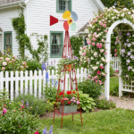 6.2ft Red 4-Blade Iron Windmill with 4-Leg Stand and Storage Shelf - Image 8