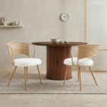 Wicker dining chairs - 2-piece set - Farmhouse soft cushioned cane back kitchen chair, sponge cushion, wing-back dining chair with metal legs, suitable for home and kitchen (brown) - Image 4