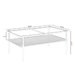Modern Coffee Table, Tempered Glass Tabletop, Rectangle Coffee Table with Sturdy MDF Base and White Iron Legs, Easy Assembly Living Room Furniture, 38.39 Inch Length, Gray Color (Shipment from Walmart) - Image 4