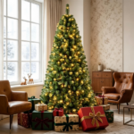 7 FT Pre-Lit Artificial Christmas Tree with 500 Dual Color LED Lights, 1181 Branch Tips Hinged PVC Xmas Tree with Remote Timer 9 Lighting Modes Foldable Metal Stand for Indoor Holiday Decor - Image 9