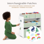 Design & Store 6 Bin Toy Storage Organizer with Interchangeable Patches, Green/Pink - Image 5