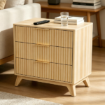 3-Drawer Cabinet with Slatted Fronts 31.5"*15.6"*29.72" Chest of Drawers Nightstand Oak - Image 12