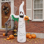 12ft Inflatable Halloween Decor with Flashing Bats & White Ghosts, 4 LED Lights + 82 String Lights, White & Green, 12V 1500mA US Power Adapter - Image 9