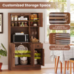 Multifunctional Kitchen Cupboard with Adjustable Shelves, Stemware Rack & Drawer, Anti-Toppling Design - Image 10
