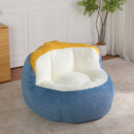 Oversized Bean Bag Chairs,Multicolor Faux Fur Couch Filled with Shredded Sponge,Large Lounger Sofa For Living Room,No Assembly Required , Blue+White+Yellow - Image 3