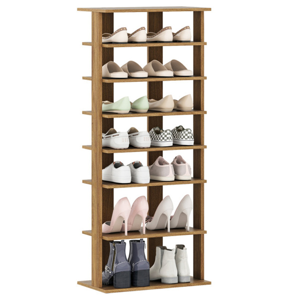 7-Tier Double-Row Shoe Rack with Adjustable Shelves, Anti-Tipping Narrow Storage Rack for Entryway Closet-Natural