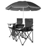 Portable Outdoor 2-Seat Folding Chair with Removable Sun Umbrella Black - Image 12