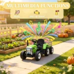 12V Green Toddler Electric Ride-On Tractor – 25W Dual Drive Motors, with Hauling Trailer, Parental Remote, Built-in Music Player, Ignition Startup Sound, Horn & Bright LED Lights - Image 6