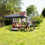 Same Code 00418742 10×10ft Black Outdoor Canopy Gazebo with 4 Removable Side Panels, 2 Zipper Doors and 2 Mesh Windows, Heavy Duty PE Cloth, Powder Coated Iron Pipes for Backyard Party Camping - Image 12