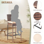 Set of 2 Patio Wicker Barstools, Outdoor Bar Height Chairs with Seat Cushions & Footrests for Patio Porch Backyard Living Room Balcony, Brown Gradient Rattan & Beige Cushion - Image 20