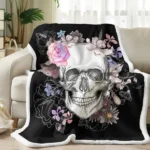 1 pc Floral Skull Throw Blanket, Gothic Sugar Skull with Watercolor Flowers Blanket, Black Background Cozy Sherpa Blanket, Day of the Dead / Halloween Decor, Soft Plush Blanket for Couch Bed Sofa temu can only be self-picked up