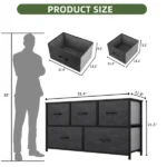 5 Drawer Dresser Fabric, Wide Chest Of Drawers With Wood Top for Living Room,,Hallway,Black (Shipment from Walmart) - Image 2