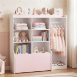 Kids Clothing Rack with Storage Cubes & Rolling Drawer Multifunctional Children Wardrobe Organizer - Image 10