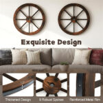 24" Set of 2 Carbonized Fir Wood Wagon Wheels, Rustic Western Decor with Reinforced Metal Rim - Image 6