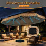 15 x 9 FT Double-Sided Solar LED Patio Umbrella, 144 LEDs 12 Modes Outdoor Thatch Umbrella with Type-C Charging & Weighted Base - Image 8