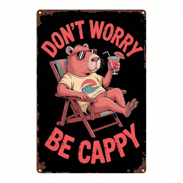 CIFbuy 1pc 2D Flat Metal Sign Don't Worry Be Cappy Farmhouse Wall Decor 8x12in Cute Illustration Home Garden Bathroom Room Art 20x30cm TikTok, TikTok, Self-pickup Logiopics