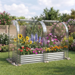 3-in-1 Raised Garden Bed with Greenhouse Cover 130 Gal Galvanized Metal Planter Box - Silver - Image 6