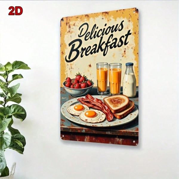 CIFbuy 1PC 8x12 Inch Vintage Metal Sign, Fried Eggs Bacon Toast Breakfast Wall Art, Waterproof Rustproof Iron Plaque, Retro Kitchen Dec TikTok, TikTok, Dec Self-pickup Logiopics