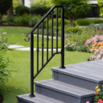 [Same Code 89100953]Matte Black Outdoor 2-Step Iron Handrail - Image 3