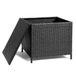 [Replace old code: 87829965] Outdoor PE Wicker Side Table with Storage, Patio Rattan End Table Square Container for Furniture Covers, Toys and Gardening Tools, Black - Image 2