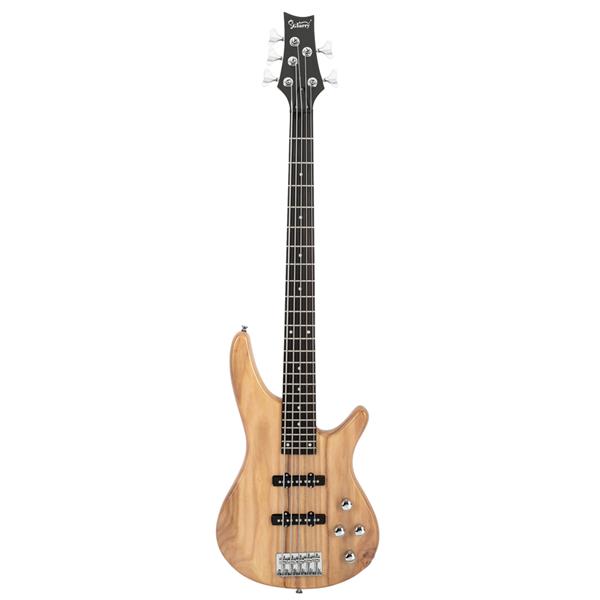 [Do Not Sell on Amazon] GIB Electric 5 String Bass Guitar Full Size Bag Strap Pick Connector Wrench Tool Burlywood