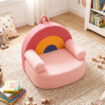 Red Kids Sofa, Soft Teddy Fleece Foam Couch with Carry Handle & Removable Machine-Washable Cover - Image 9