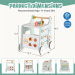 2-in-1 Baby Walker with 8 Fun Activities (Dessert Sorter/Adjustable Clock/Maze) + Side Shop Window (Role Play)-Light Green - Image 2