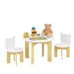 Kids Table and Chair Set, 3-Piece Toddler Table with 2 Chairs, Cute Bear-Back Chairs, Sturdy Wooden Activity Table Set for Kids, Playroom, Bedroom, Preschool - Image 13