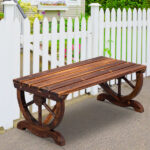 2-Person Rustic Garden Bench, Outdoor Wagon Wheel Porch Bench for Backyard Patio Garden, Brown - Image 18