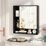 2 in 1 Mirrored Bathroom Wall Cabinet, Space-Saving Medicine Cabinet with Hidden Storage & Shelves - Black - Image 3