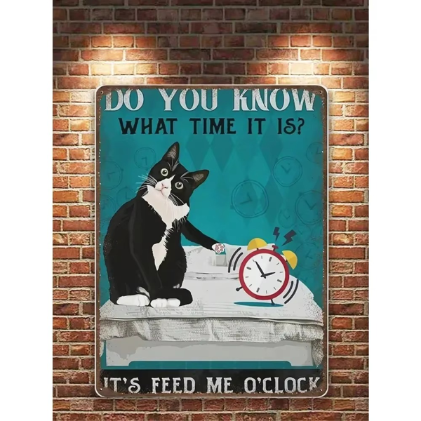 CIFbuy 12x8 Inch Funny Cat Quote Feed Me O'clock Vintage Metal Sign Home Wall Art Decor (TikTok, temu pick-up service)