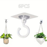 6 adhesive ceiling hooks, 30 pound heavy-duty ceiling hooks, used for hanging plants, no drilling required wall hooks, adhesive hangers, used for hanging lamps, wind chimes, lanterns, multifunctional hooks