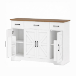 White 47" Farmhouse Buffet Cabinet, Soft-Close Hinges, 3 Drawers, Adjustable Shelves, Spice Racks Sideboard - Image 2