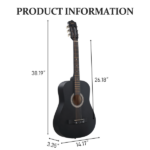 Matte Black 38-inch Round Acoustic Guitar with Picks, Strings, Capo, Case, Tuner, and Strap - Image 4
