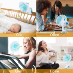 3-in-1 Clip On Fan, Quiet Small Desk Fan with 2 Speeds & Auto Oscillation, Clamp Fan for Office Bedroom Stroller, Safe for Baby - Image 2