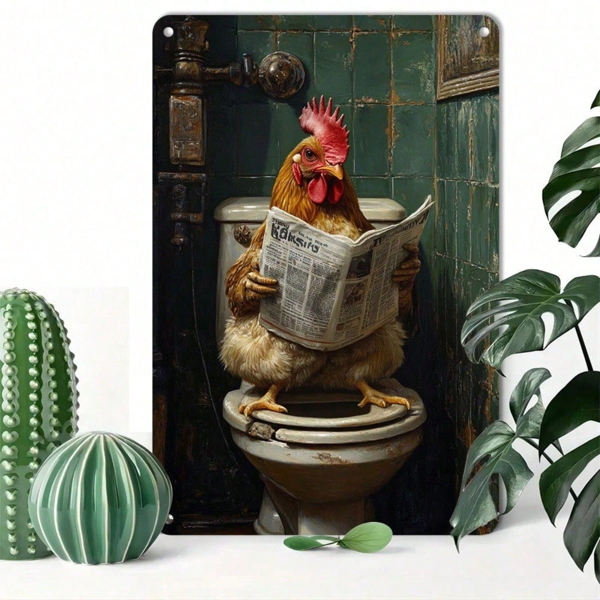 CIFbuy 1pc Vintage Tin Sign Humorous Rooster On Toilet" Reading Newspaper, 8x12in Aluminum Metal Wall Art, Metal Wall Art, Pre-Drilled Funny Garage Home On ToilikTok, On ToilikTok, t Self-pickup Logiopics
