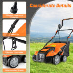 Corded Electric Lawn Dethatcher with 16-Inch Cutting Width, Wear-Resistant Wheels & Large Removable Grass Bag for Home Lawn - Orange - Image 4