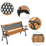 49" Garden Bench Patio Porch Chair Deck Hardwood Cast Iron Love Seat Weave Style Back - Image 9