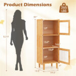 Natural Bamboo 3-Cube Storage Cabinet, Acrylic See-Through Doors & Open Compartment - Image 4