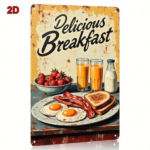CIFbuy 1PC 8x12 Inch Vintage Metal Sign, Fried Eggs Bacon Toast Breakfast Wall Art, Waterproof Rustproof Iron Plaque, Retro Kitchen Dec TikTok, TikTok, Dec Self-pickup Logiopics - Image 3