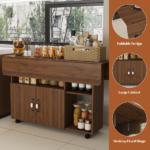 Multi-Functional Folding Table with Storage Shelves and Wheels, 47 Inch Foldable Dining Table for Small Spaces, Compact Desk for Kitchen, Dorm, Office (Walnut) - Image 12