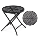 18 inch Folding Patio Side Table, Metal Steel Outdoor Round Coffee Table with Flower Cutouts for Patio Yard Balcony Garden, Black - Image 4