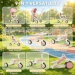 Pink 7-in-1 Toddler Tricycle Stroller – for 1-5 Years Old, Adjustable Push Handle, Rotatable Seat, Detachable Canopy - Image 6