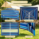 Blue Stripe 5.8ft x 5.8ft Travel Beach Umbrella – with Side Walls, Air Vents, Ruffles and Carry Bag - Image 7