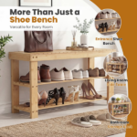 27-In Bamboo Shoe Rack & Bench, 3-Tier 280 lb Capacity Storage Organizer for Entryway, Living Room, Balcony, Wood - Image 4