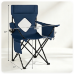 Folding Camping Chair, Heavy-Duty Metal Frame Portable Outdoor Chair with Cup Holder, Insulated Cooler Bag & Side Pocket for Camping Fishing Beach - Blue - Image 8